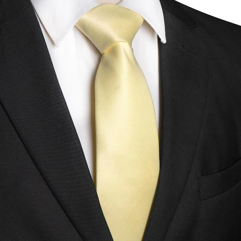 Men's Light Yellow Solid Pure Color Imported Polyester Formal Neck Ties